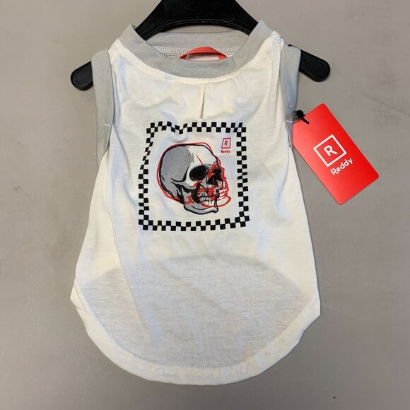 Reddy Dog Pet Tank Top Skull Design Medium 16-18 Inches White & Gray Sleeveless - Picture 1 of 3